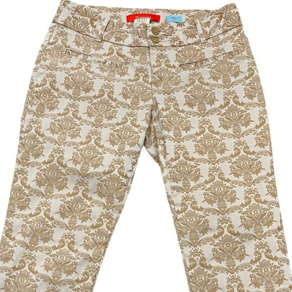 Anthropologie Cartonnier Charlie Ankle Pants | White & Tan Baroque Print Size 4 - Picture 1 of 13